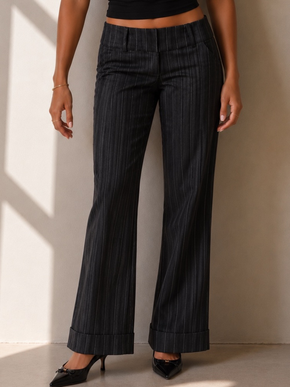 Y2K Le Chateau Pinstripe Mid Rise Trousers